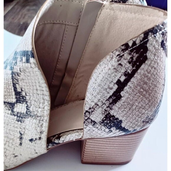 Fergalicious Volume Booties Size 10 Open Toe  Python Print Ankle Boots Open Side - Picture 10 of 11